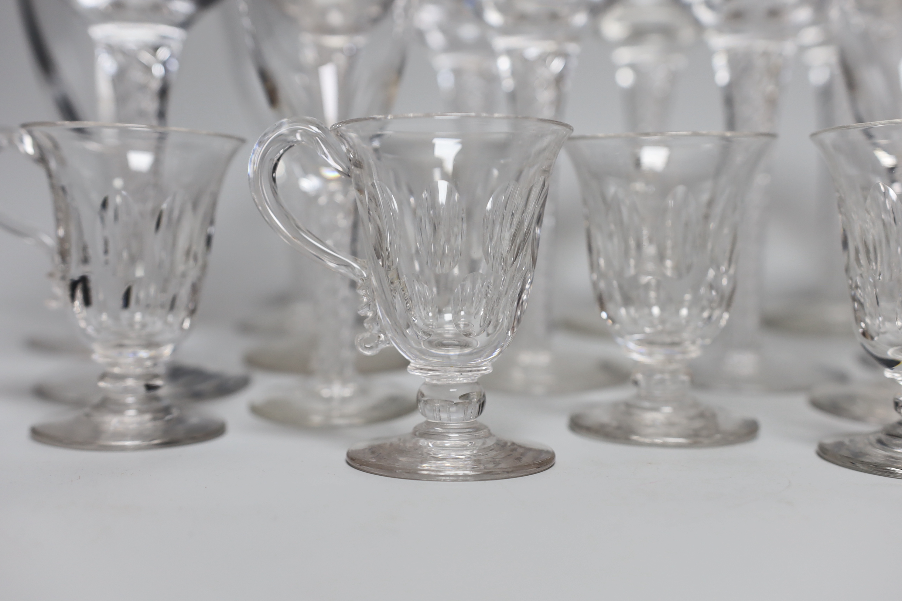 A set of eight 20th century air twist champagne coupe glasses, five others and five custard glasses